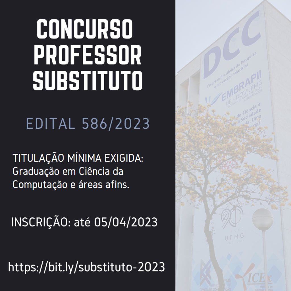 Concurso para Professor Substituto do Magistério Superior - 20h - Edital 586/2023. Inscrições até 05 de abril de 2023.