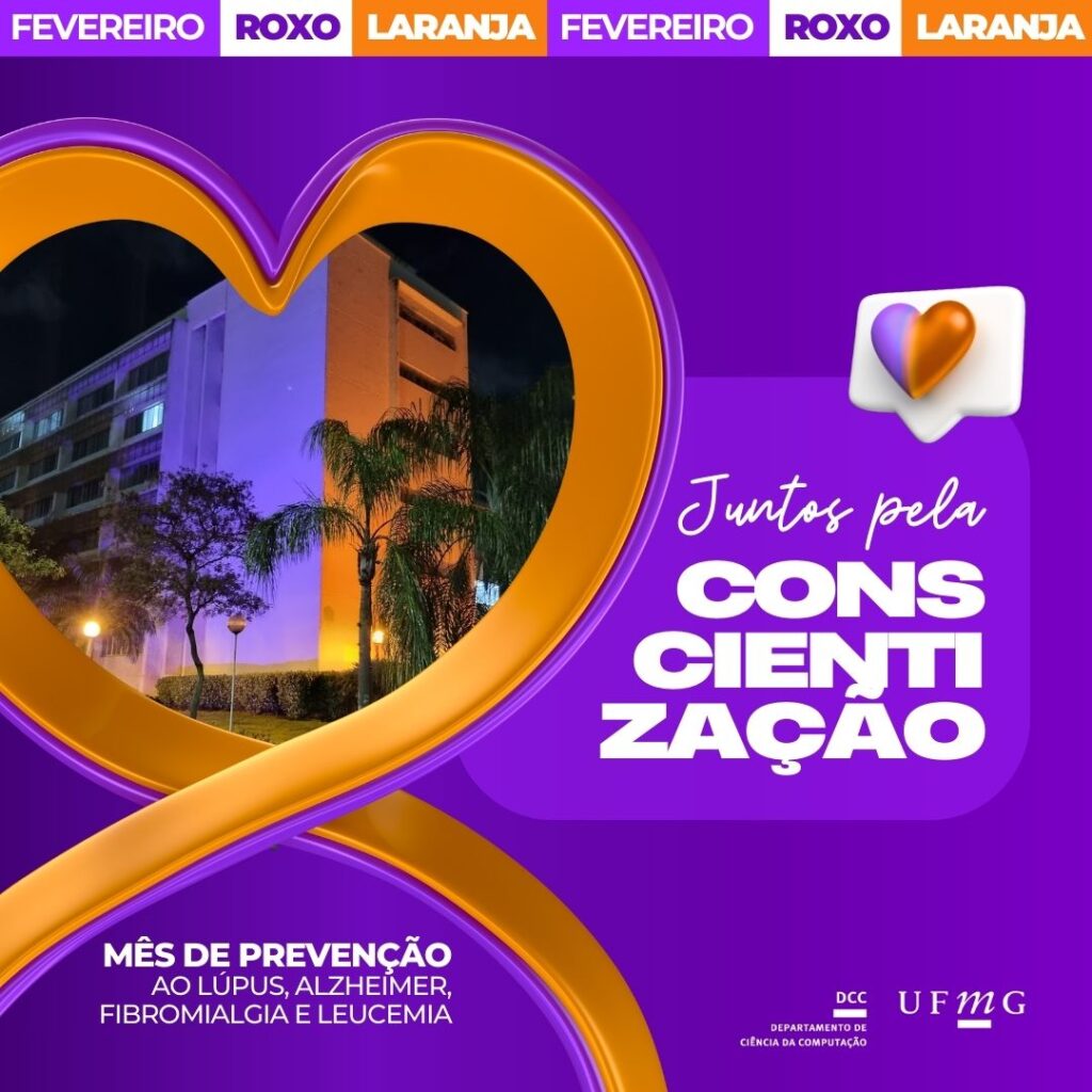 Iluminação especial do prédio do DCC marca campanha Fevereiro Roxo e Laranja