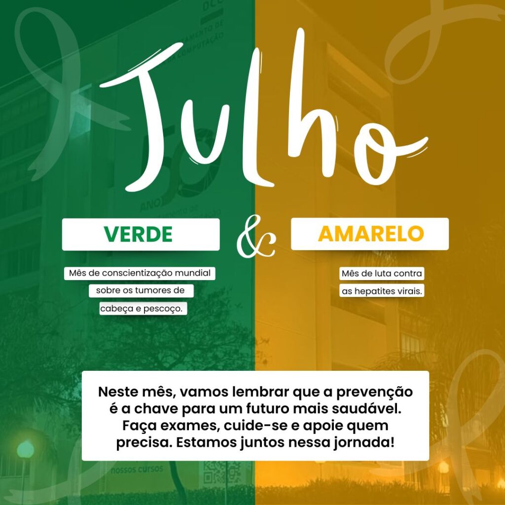 Iluminação do DCC reforça campanhas Julho Amarelo e Verde e chama atenção para a prevenção em saúde