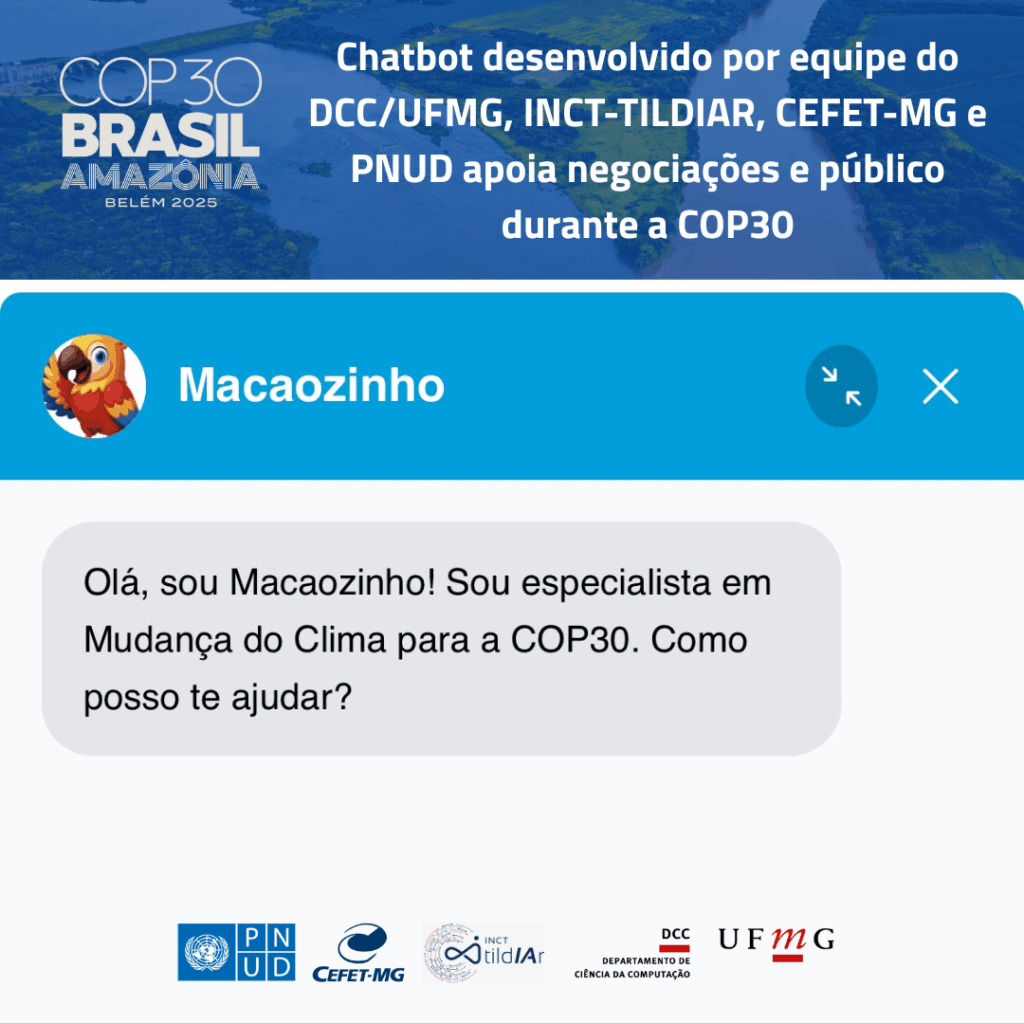 Chatbot desenvolvido por equipe do DCC/UFMG, INCT-TILDIAR, CEFET-MG e PNUD apoia negociações e público durante a COP30